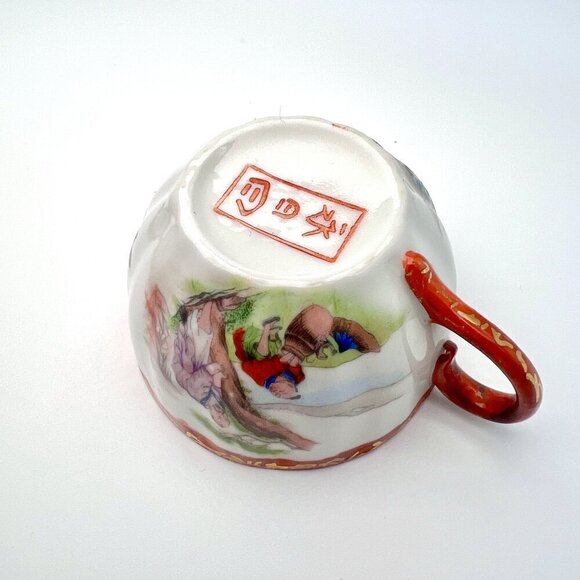 Antique Japanese Kutani Porcelain Teacup & Saucer Set Hand-Painted - Picture 9 of 11